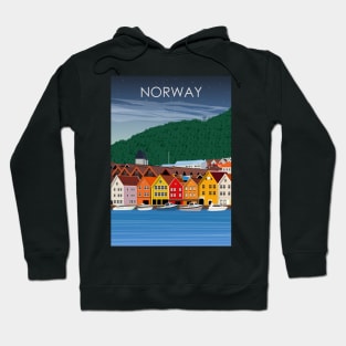 Norway Bergen Vintage Minimal Retro Travel Poster Hoodie